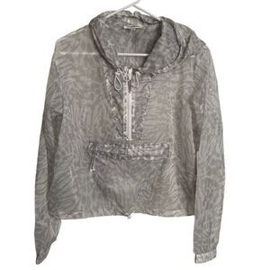 Good American Womens Pullover Windbreaker Jacket L/3 White Icy Leopard Packable
